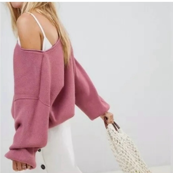 Shadow Crew Blossom Balloon Sleeves Oversized Mauve Sweater Free People - Picture 4 of 5
